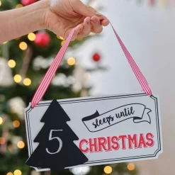 Party Delights Sleeps Until Christmas Wooden Sign - 21.5Cm< Hanging Decorations