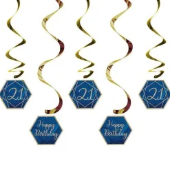 Party Delights 21St Birthday Navy & Gold Geode Hanging Swirls (5Pk)< Hanging Decorations