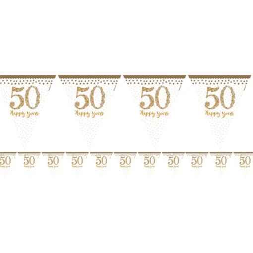 Party Delights 50Th Gold Sparkling Wedding Anniversary Plastic Flag Bunting - 4M< Bunting