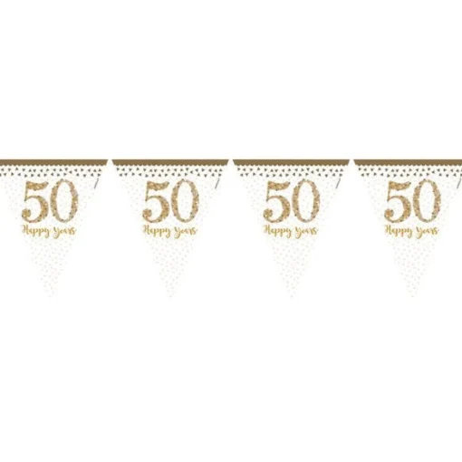 Party Delights 50Th Gold Sparkling Wedding Anniversary Plastic Flag Bunting - 4M< Bunting