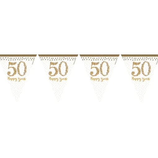 Party Delights 50Th Gold Sparkling Wedding Anniversary Plastic Flag Bunting - 4M< Bunting