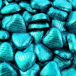 Party Delights Turquoise Foil Chocolate Hearts X100< Chocolates
