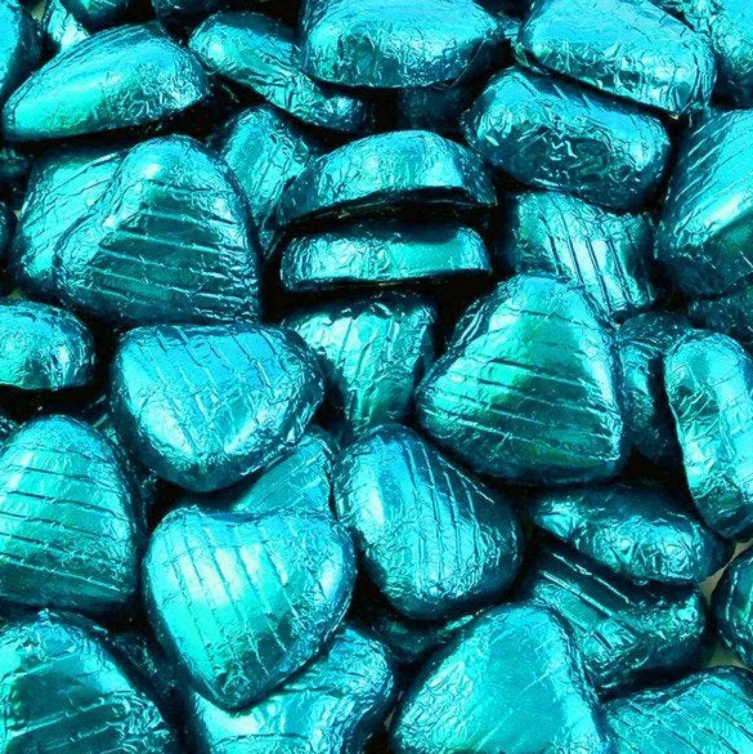 Party Delights Turquoise Foil Chocolate Hearts X100< Chocolates