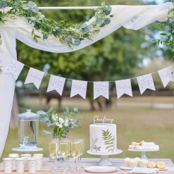 Party Delights White & Green Botanical Christening Paper Bunting - 2M< Bunting