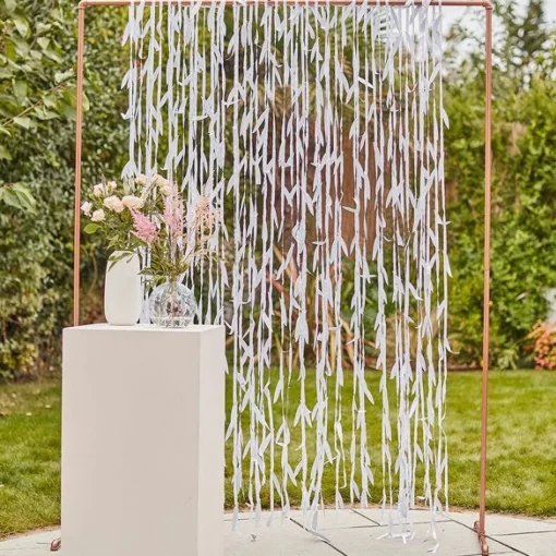 Party Delights White Leaf Ribbon Backdrop< Party Backdrops