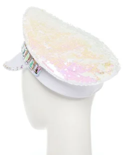 Party Delights White Reversible Sequin Biker Hat< Hats & Headwear