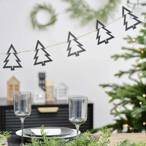Wooden Tree Christmas Bunting Black - 2M<Party Delights Discount